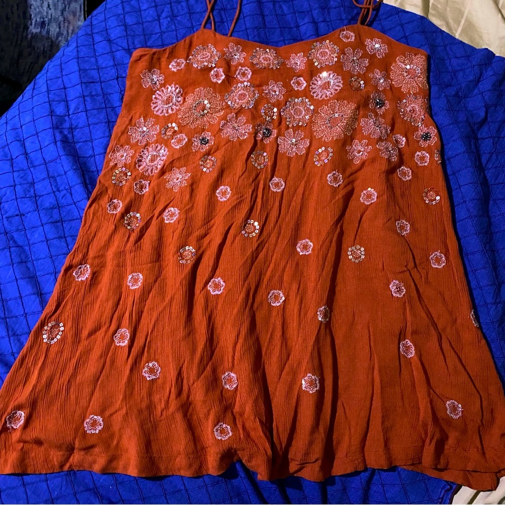 Intimately Free People mini dress orange with silver accents sz M